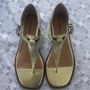 Lucky Brand Annamae Thong Wedge Sandals Women’s Metallic Gold Leather